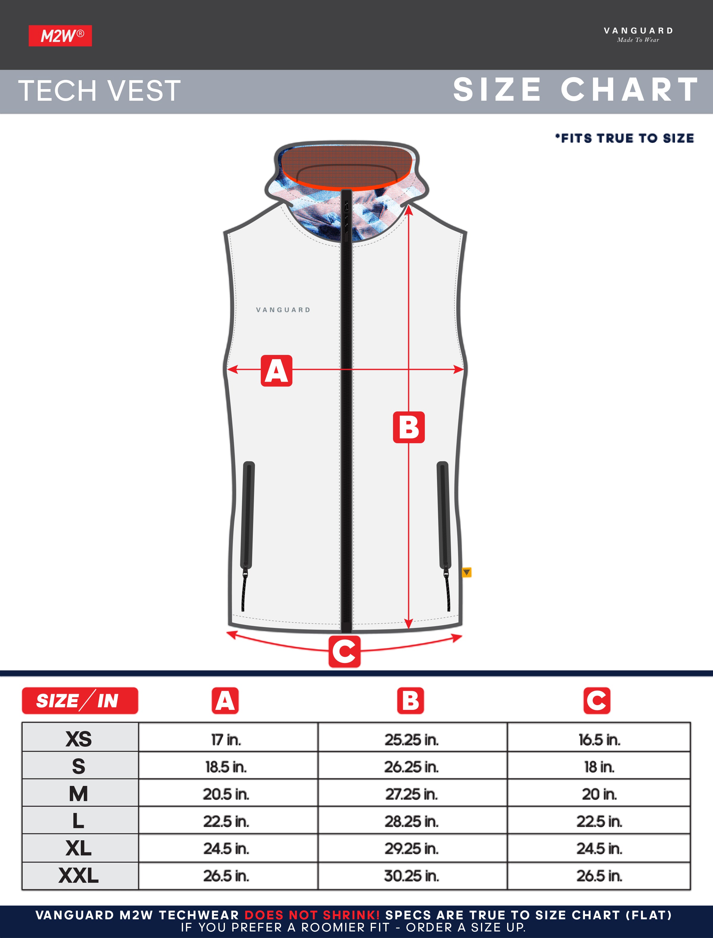 Vest Size Guide TECH VEST - BLACK - Vanguard Kimono